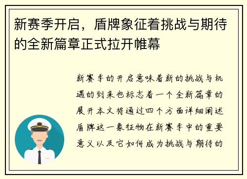 新赛季开启，盾牌象征着挑战与期待的全新篇章正式拉开帷幕
