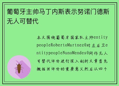 葡萄牙主帅马丁内斯表示努诺门德斯无人可替代
